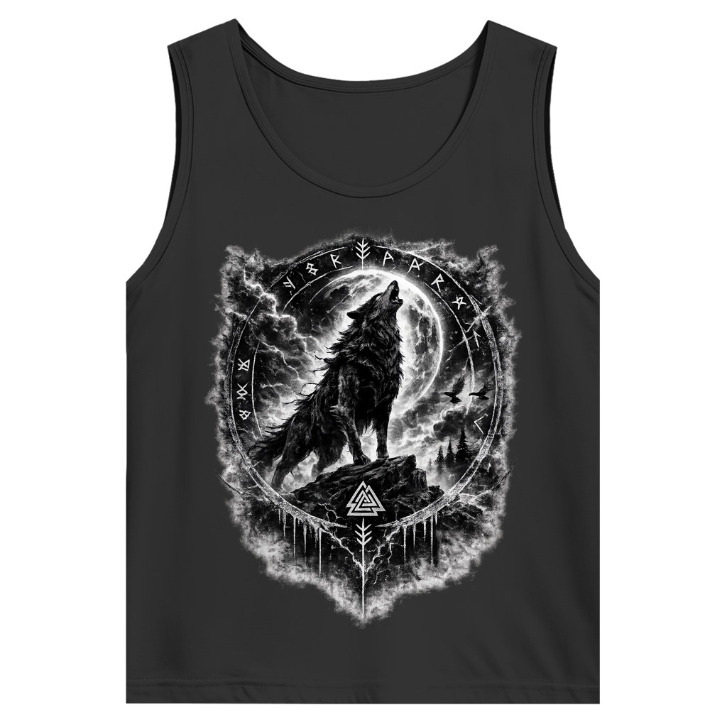 Herren Basic Tank Top Wolf im Runenkreis unter dem Mond