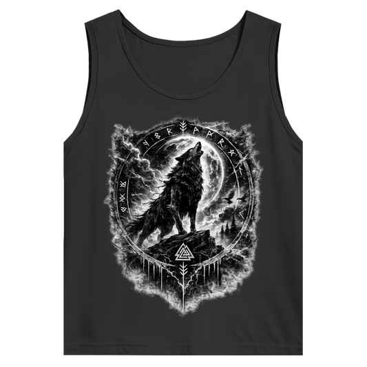 Herren Basic Tank Top Wolf im Runenkreis unter dem Mond