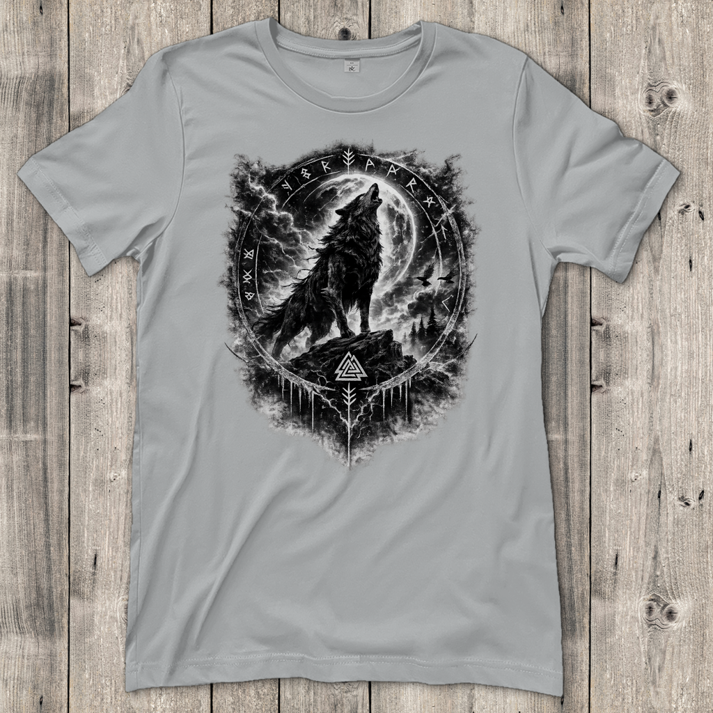 Damen T-Shirt Wolf im Runenkreis unter dem Mond