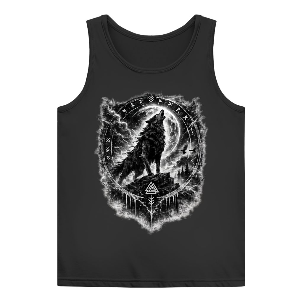 Damen Basic Tank Top Wolf im Runenkreis unter dem Mond