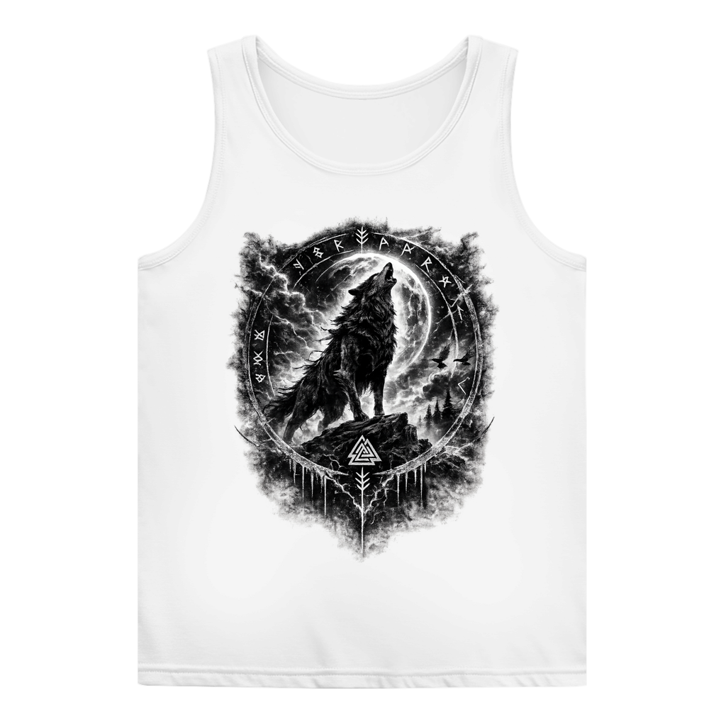 Damen Basic Tank Top Wolf im Runenkreis unter dem Mond
