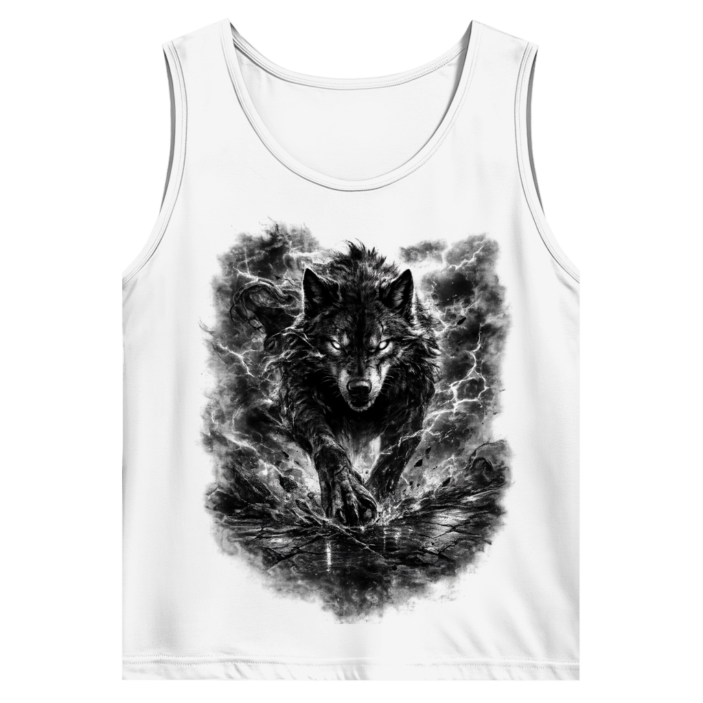 Herren Basic Tank Top Donnernder Wolf in stürmischer Landschaft