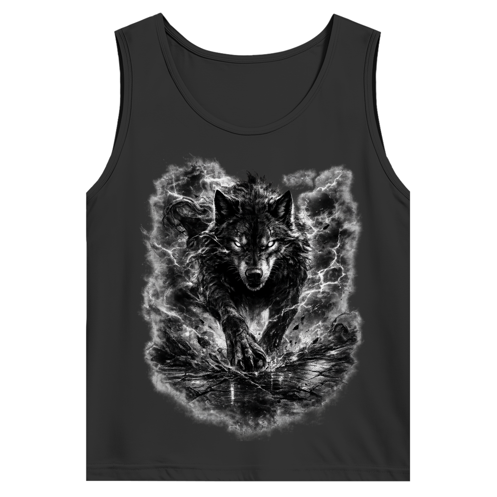 Herren Basic Tank Top Donnernder Wolf in stürmischer Landschaft