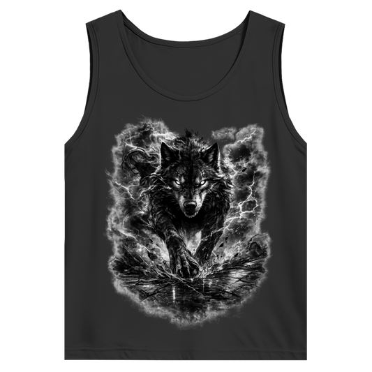 Herren Basic Tank Top Donnernder Wolf in stürmischer Landschaft