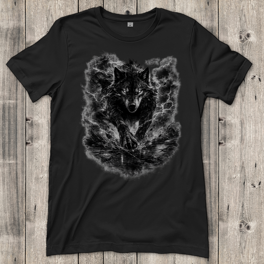 Damen T-Shirt Donnernder Wolf in stürmischer Landschaft