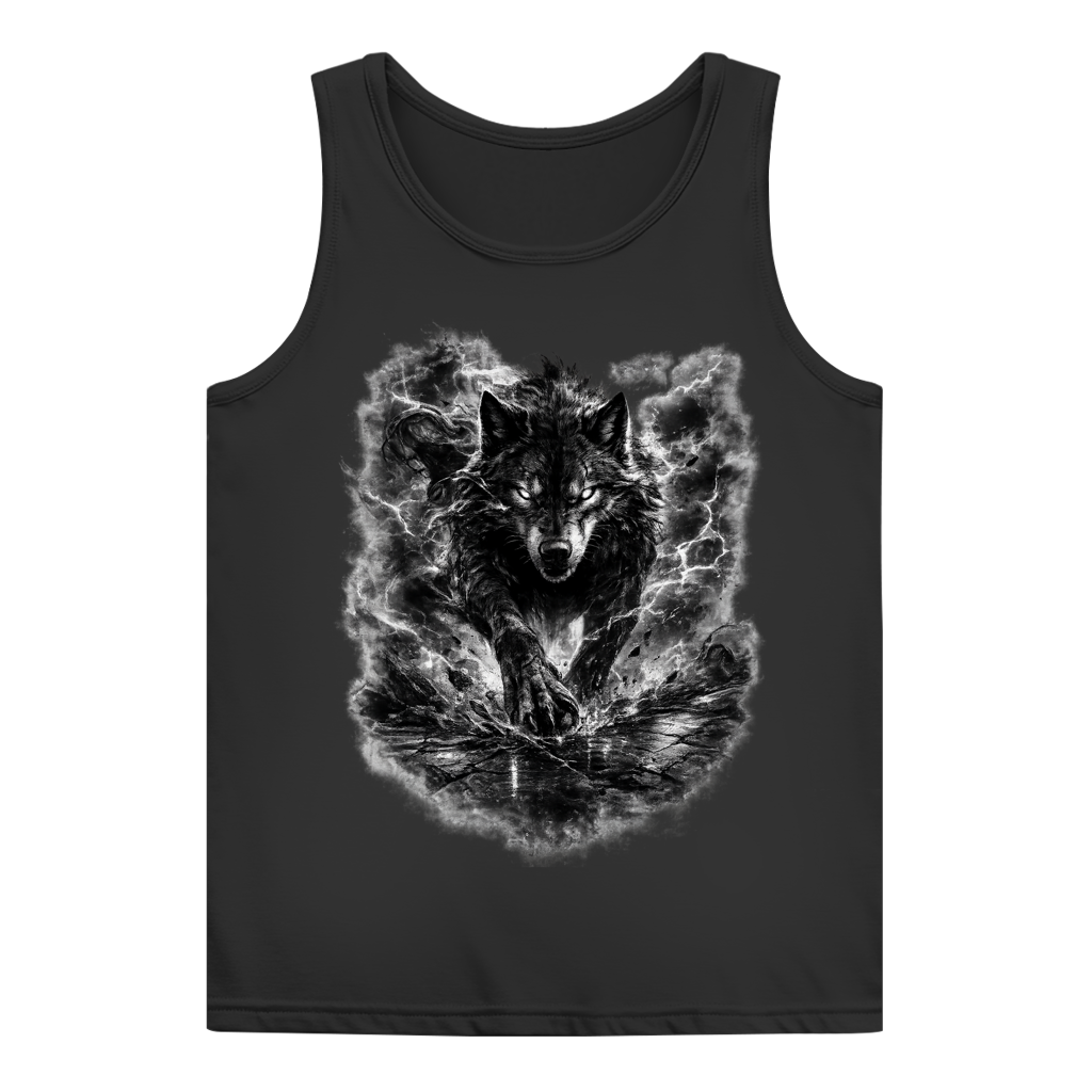 Damen Basic Tank Top Donnernder Wolf in stürmischer Landschaft