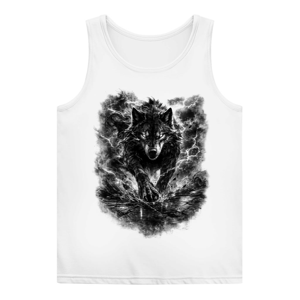 Damen Basic Tank Top Donnernder Wolf in stürmischer Landschaft