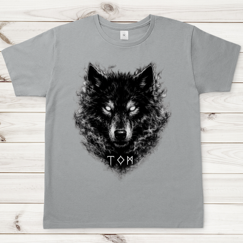 Herren T-Shirt Schwarzer Wolf mit leuchtenden Augen