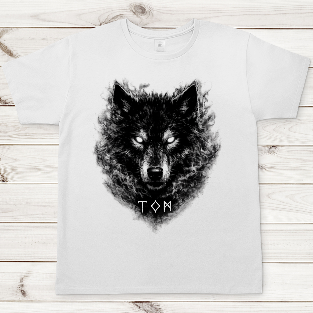 Herren T-Shirt Schwarzer Wolf mit leuchtenden Augen