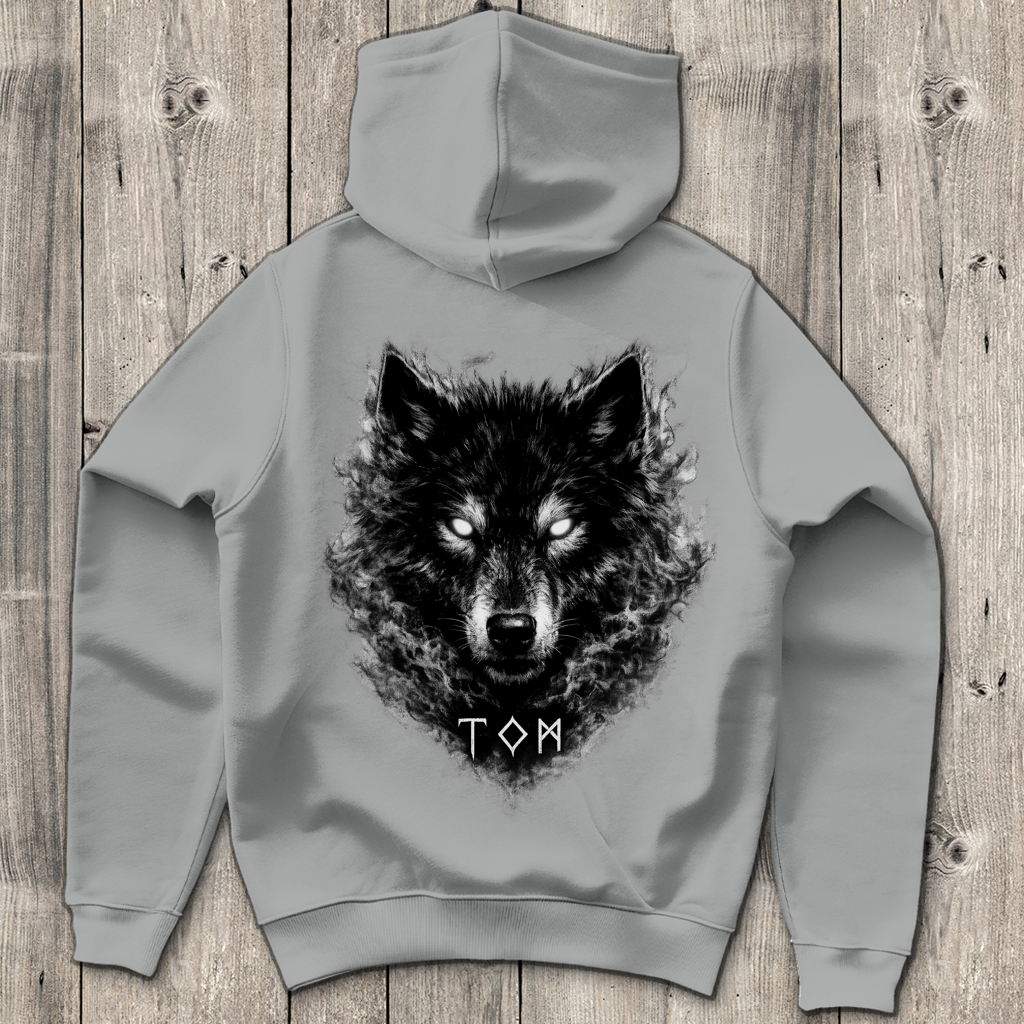 Herren Hoodie Schwarzer Wolf mit leuchtenden Augen