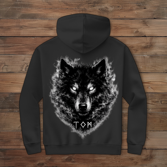Herren Zipper Hoodie Schwarzer Wolf mit leuchtenden Augen