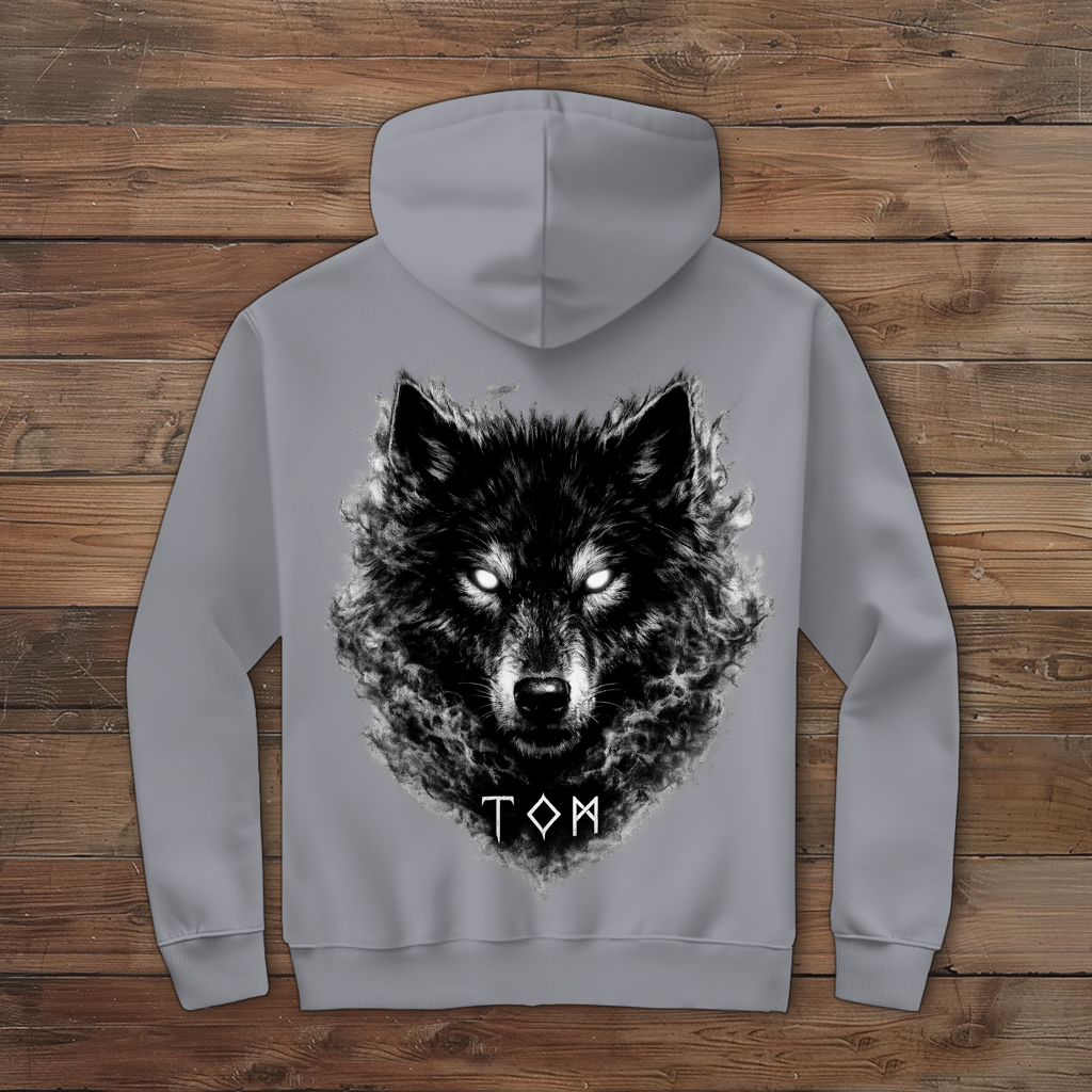 Herren Zipper Hoodie Schwarzer Wolf mit leuchtenden Augen