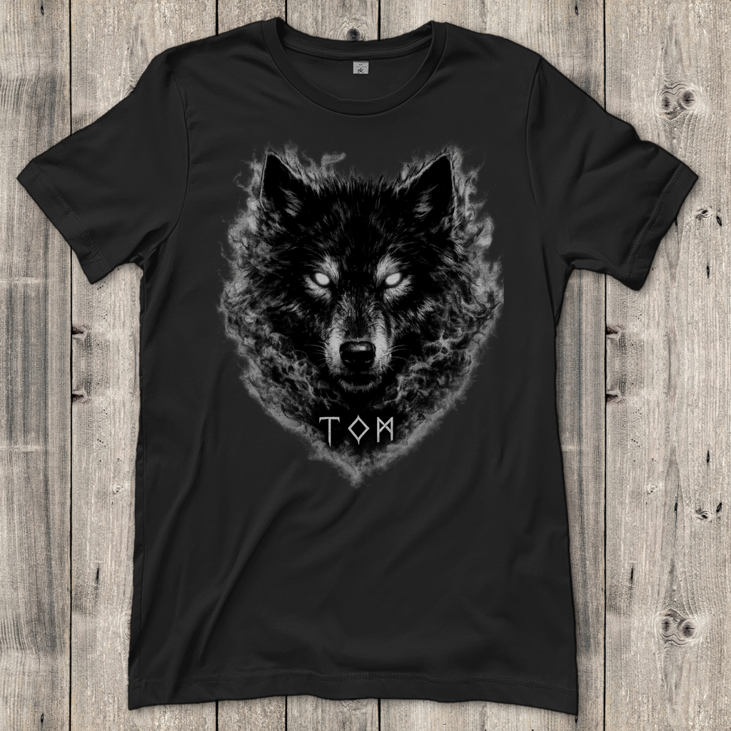 Damen T-Shirt Schwarzer Wolf mit leuchtenden Augen