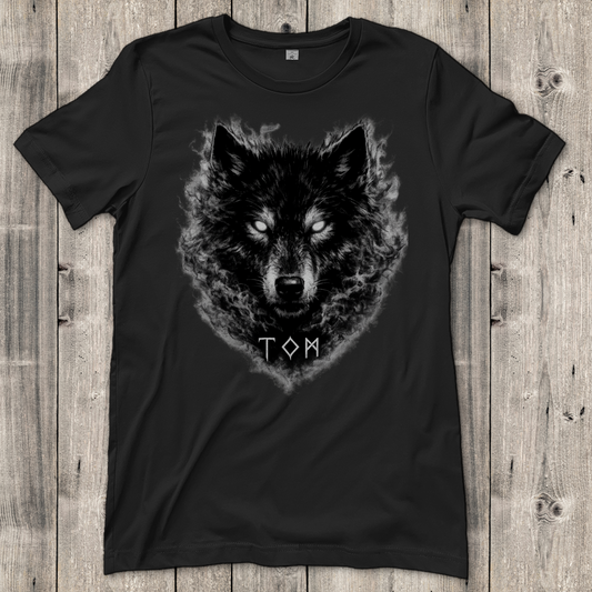 Damen T-Shirt Schwarzer Wolf mit leuchtenden Augen