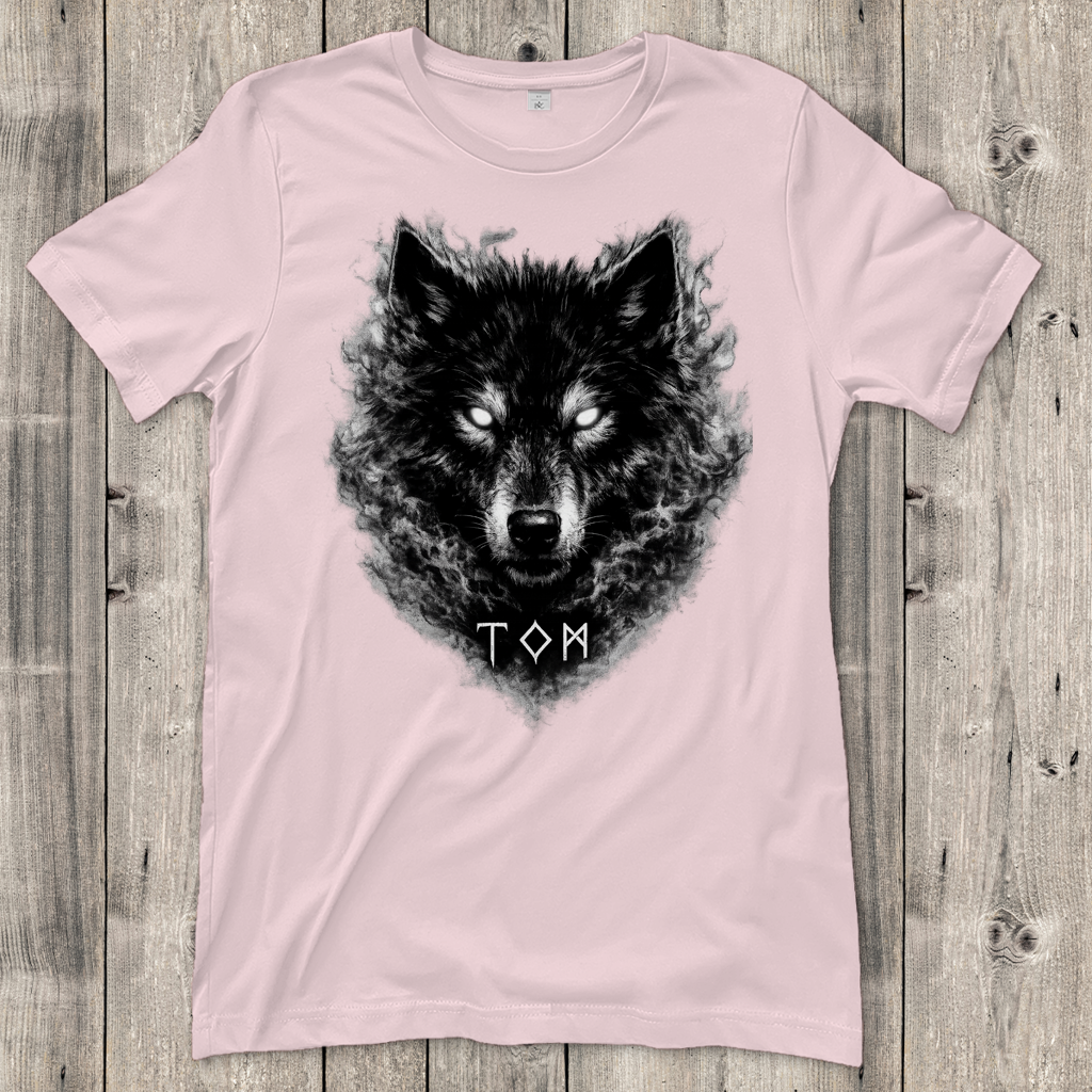 Damen T-Shirt Schwarzer Wolf mit leuchtenden Augen
