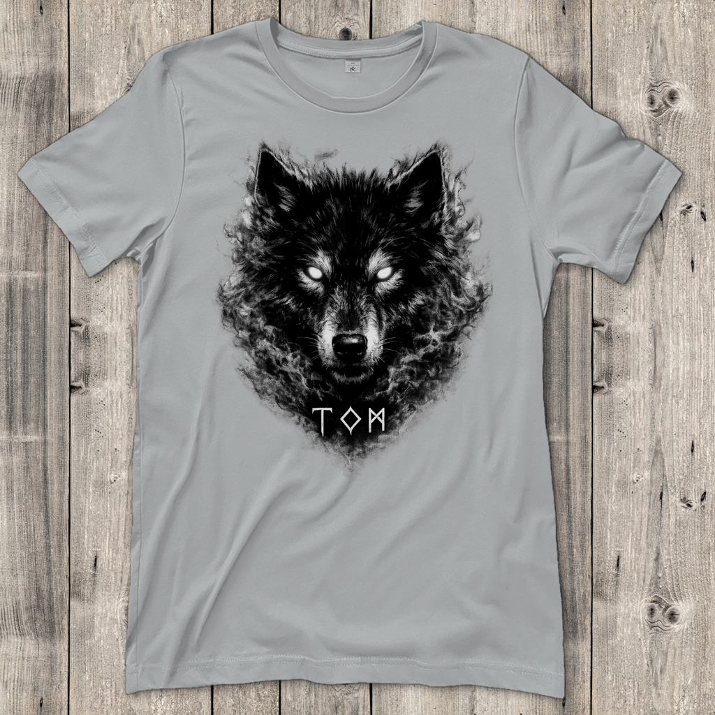Damen T-Shirt Schwarzer Wolf mit leuchtenden Augen