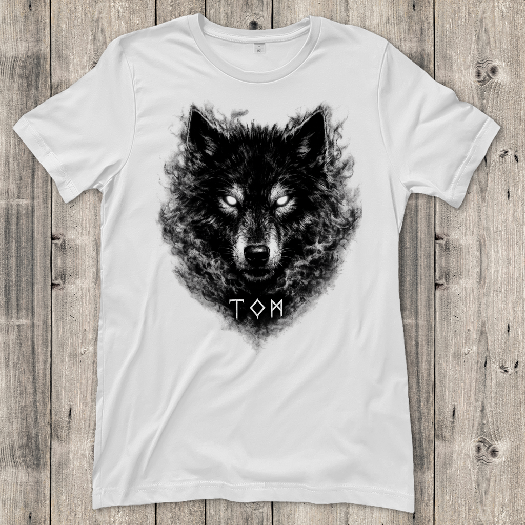 Damen T-Shirt Schwarzer Wolf mit leuchtenden Augen