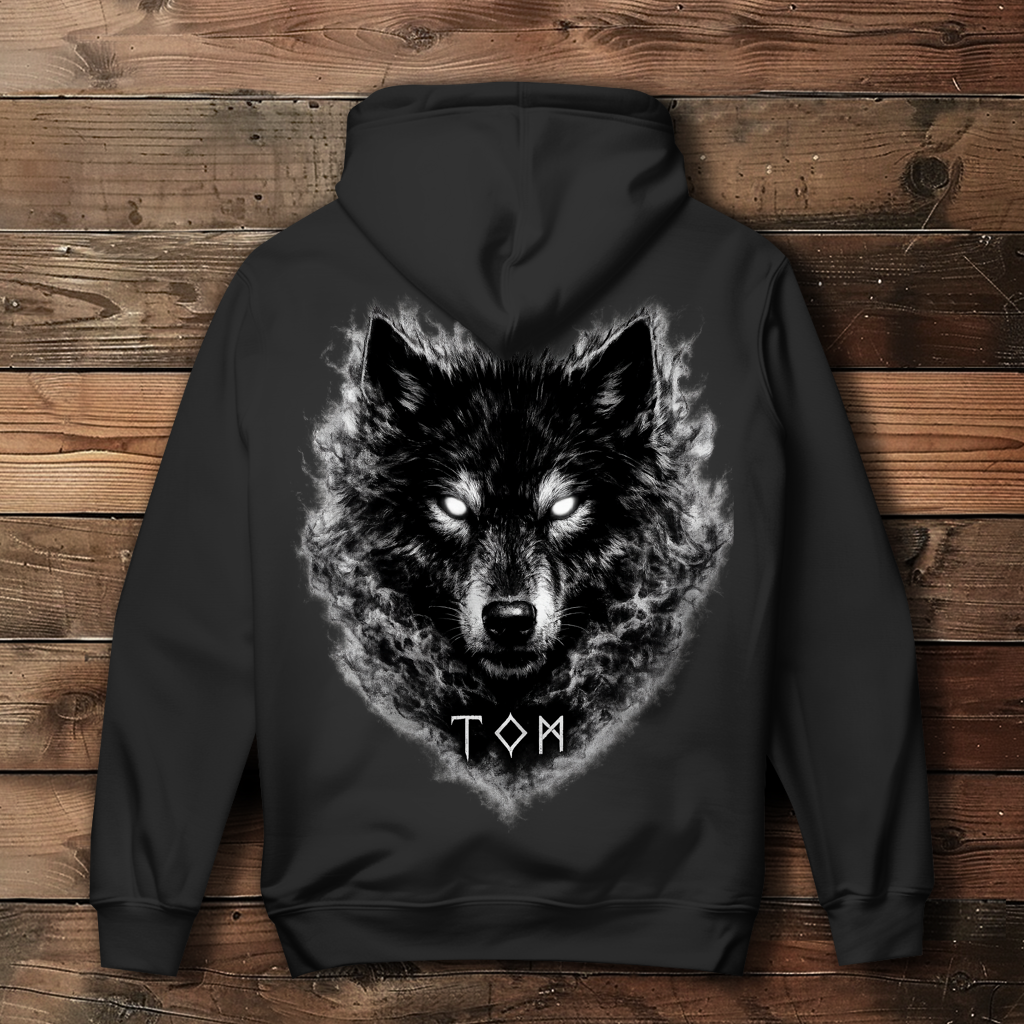 Damen Hoodie Schwarzer Wolf mit leuchtenden Augen