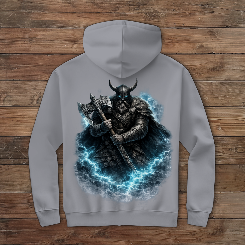 Herren Zipper Hoodie Vikingerkrieger mit leuchtendem Axtkampf