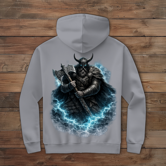Herren Zipper Hoodie Vikingerkrieger mit leuchtendem Axtkampf