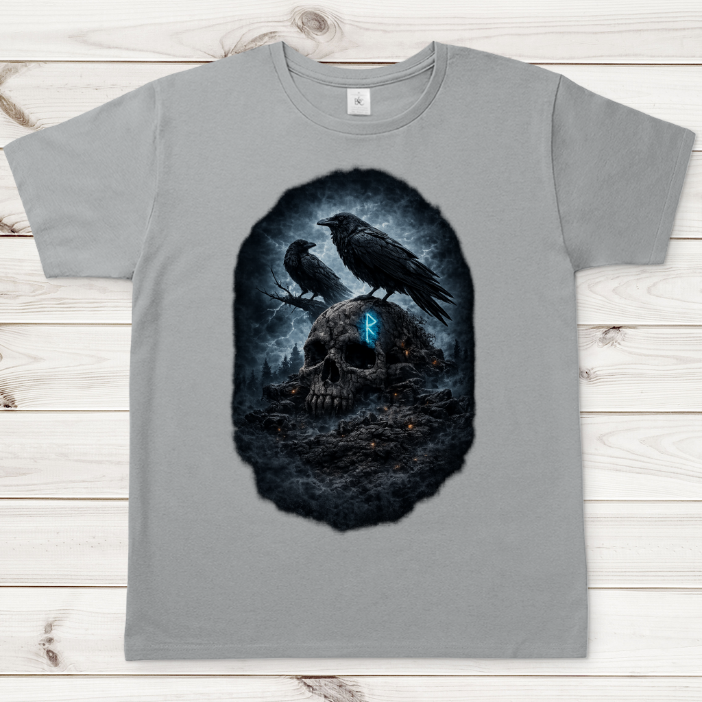 Herren T-Shirt Raben auf einem verfallenen Schädel