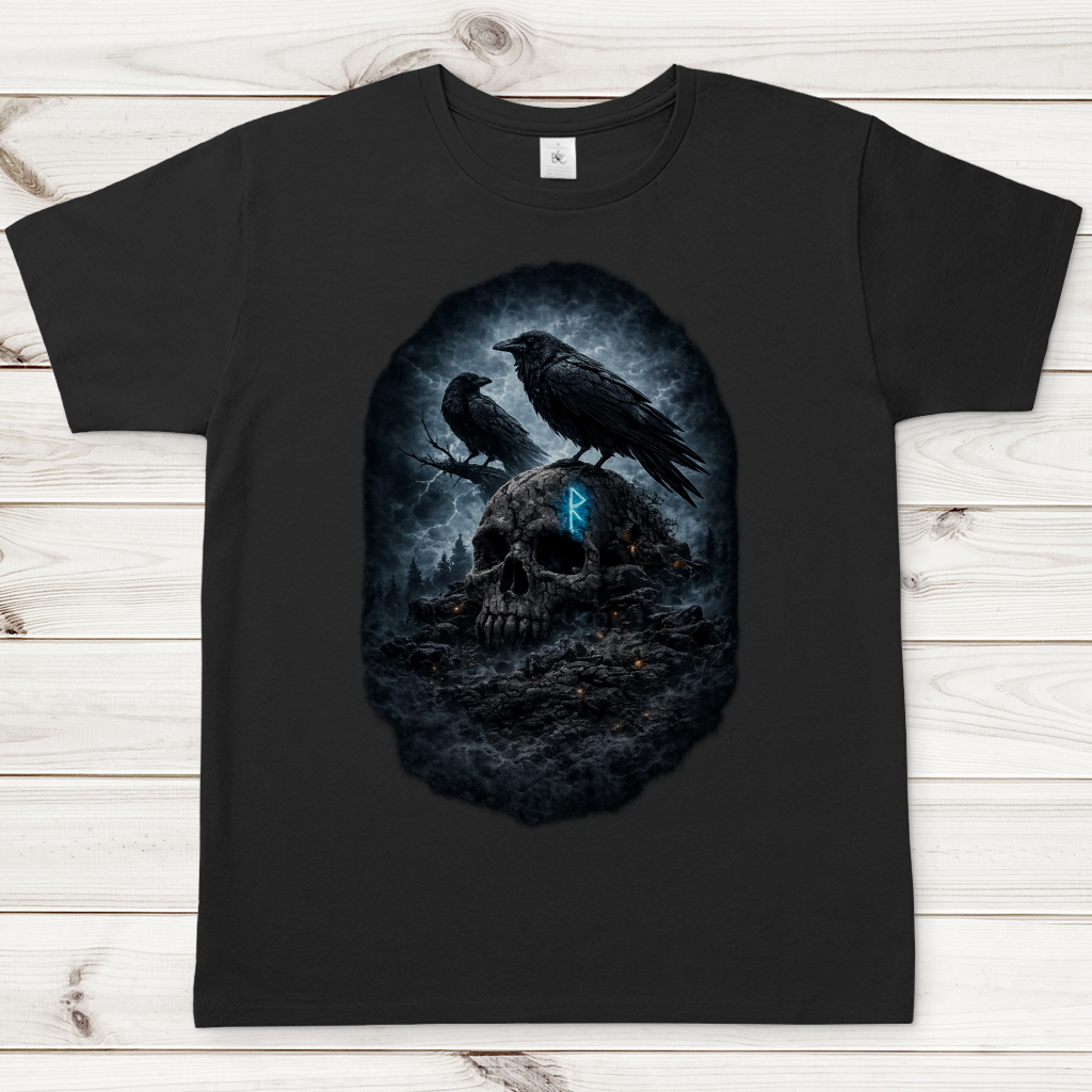 Herren T-Shirt Raben auf einem verfallenen Schädel