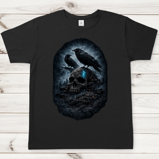 Herren T-Shirt Raben auf einem verfallenen Schädel