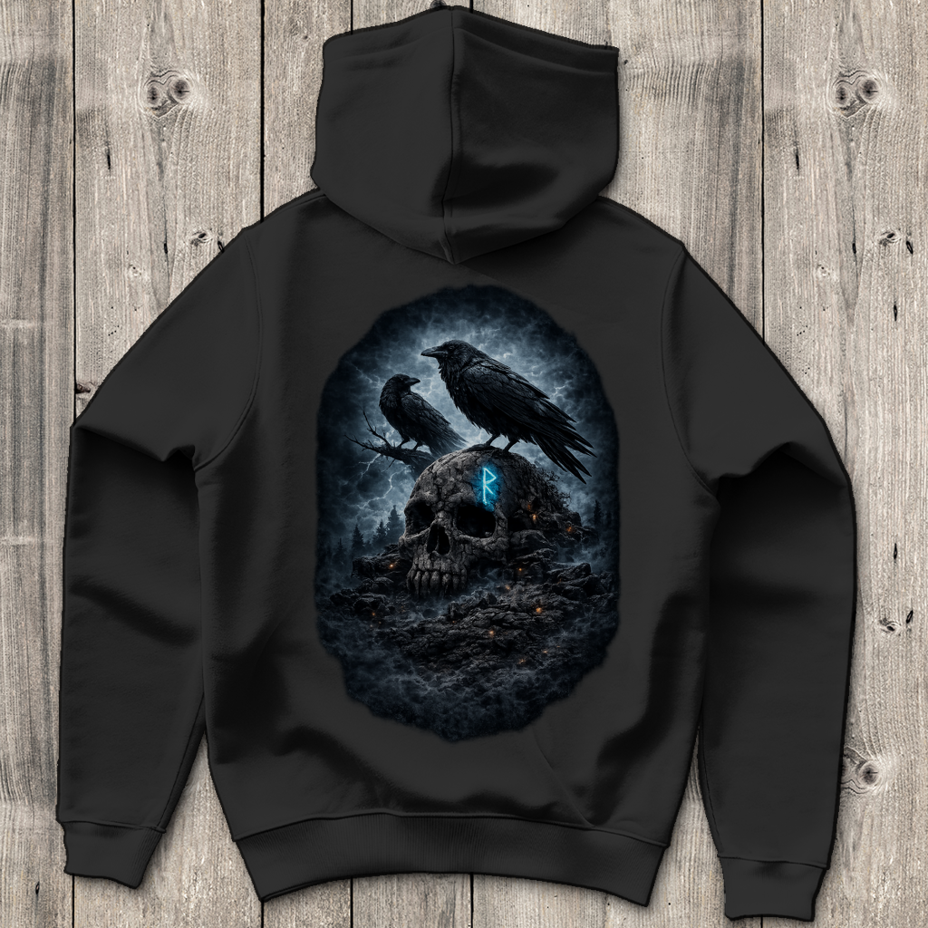 Herren Hoodie Raben auf einem verfallenen Schädel