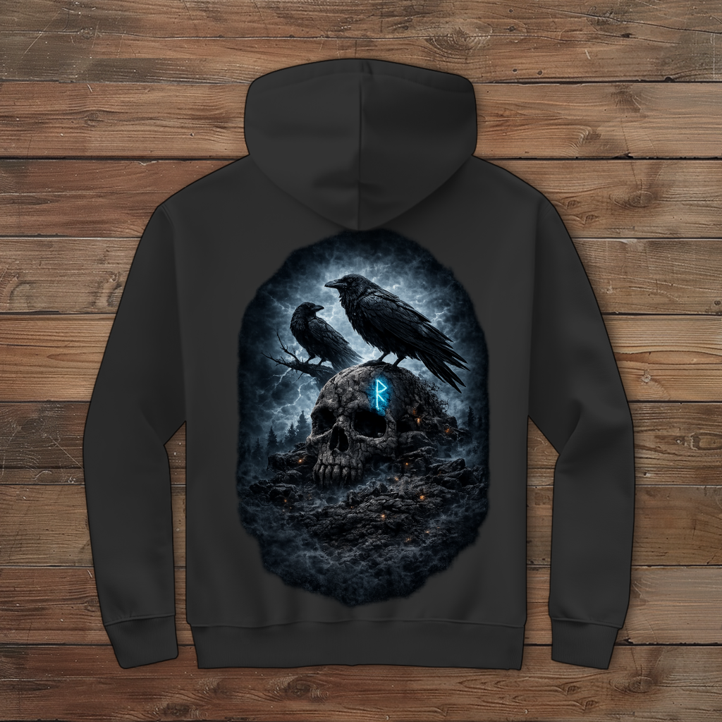 Herren Zipper Hoodie Raben auf einem verfallenen Schädel