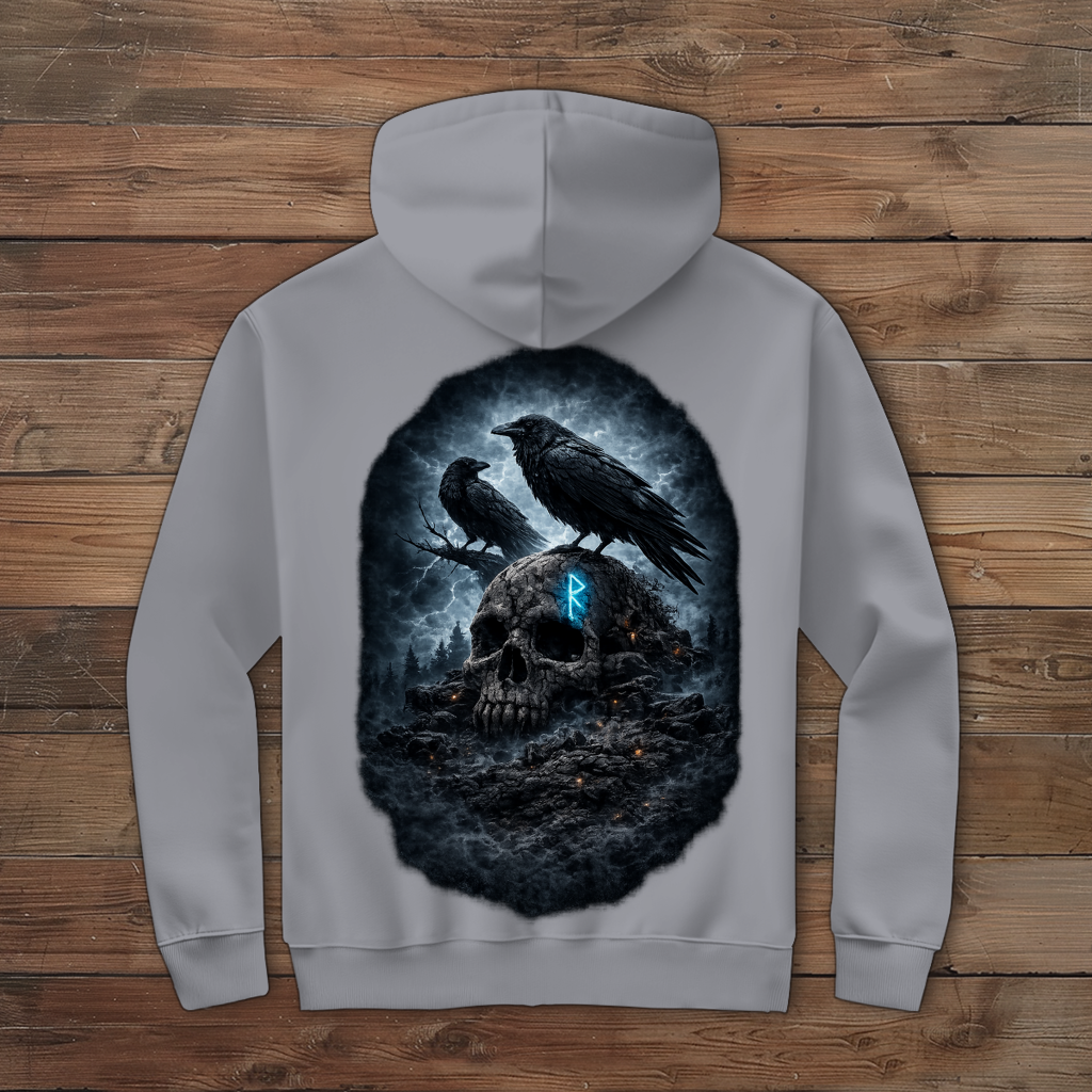 Herren Zipper Hoodie Raben auf einem verfallenen Schädel