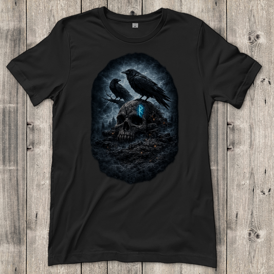 Damen T-Shirt Raben auf einem verfallenen Schädel