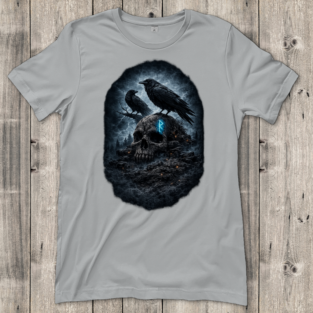Damen T-Shirt Raben auf einem verfallenen Schädel
