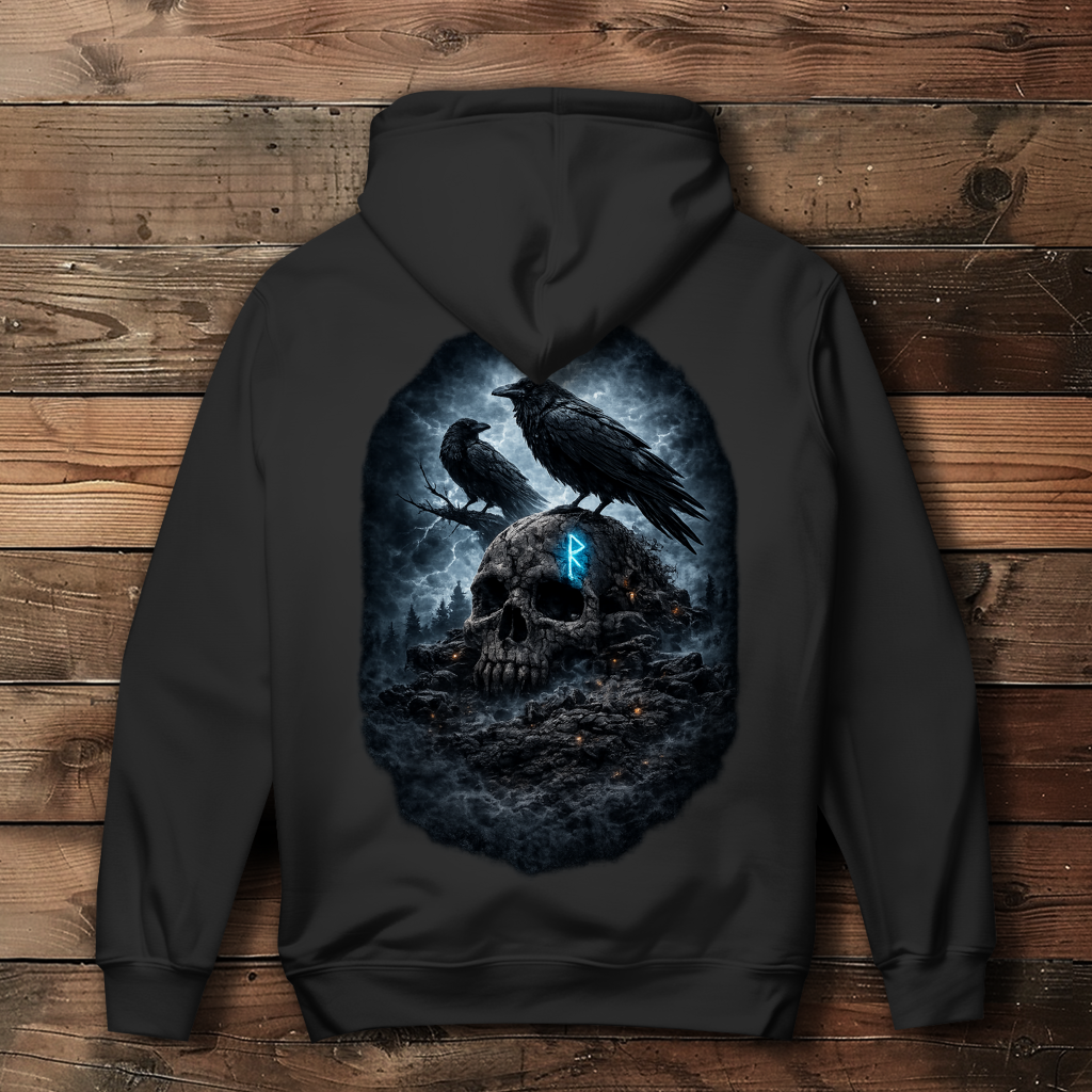 Damen Hoodie Raben auf einem verfallenen Schädel