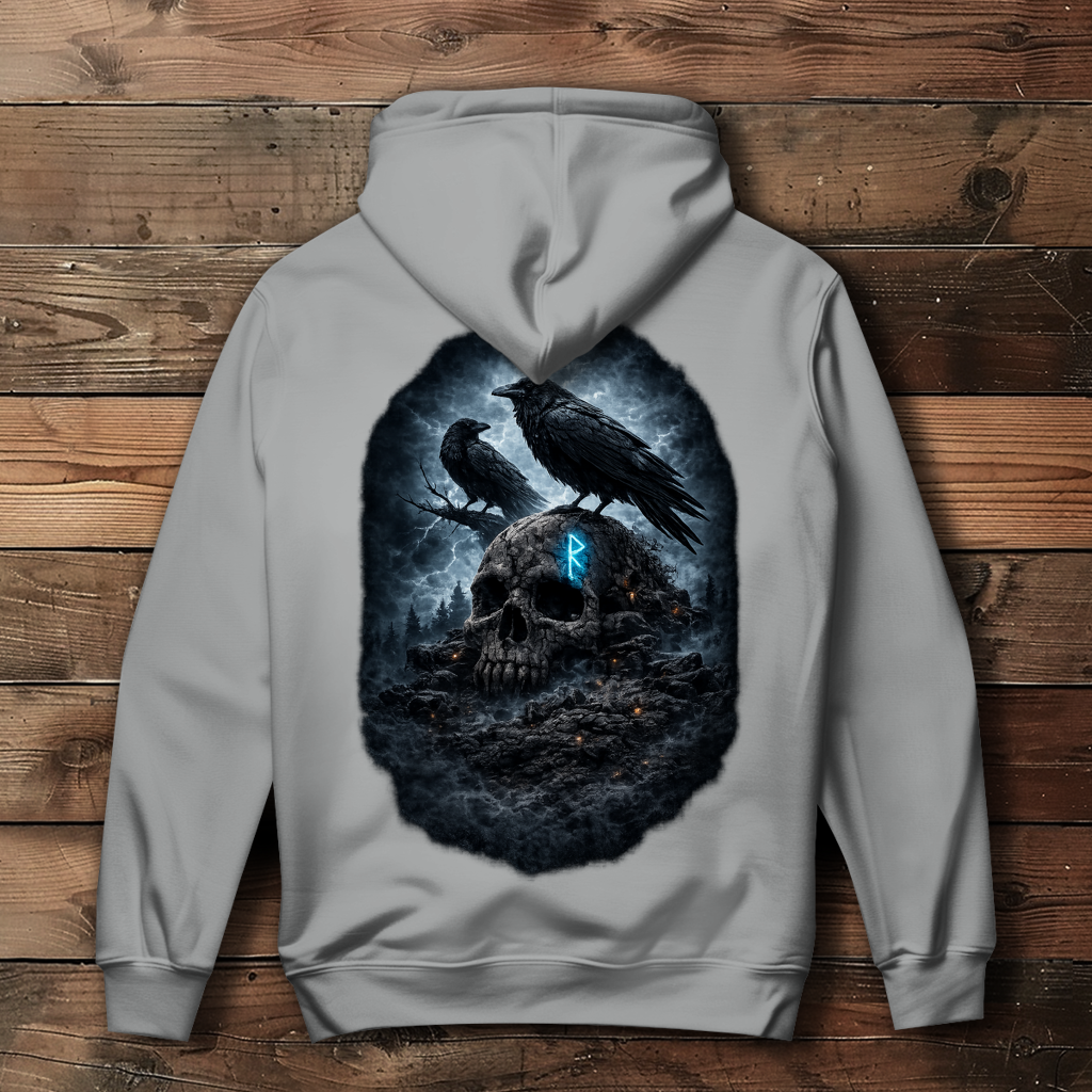 Damen Hoodie Raben auf einem verfallenen Schädel