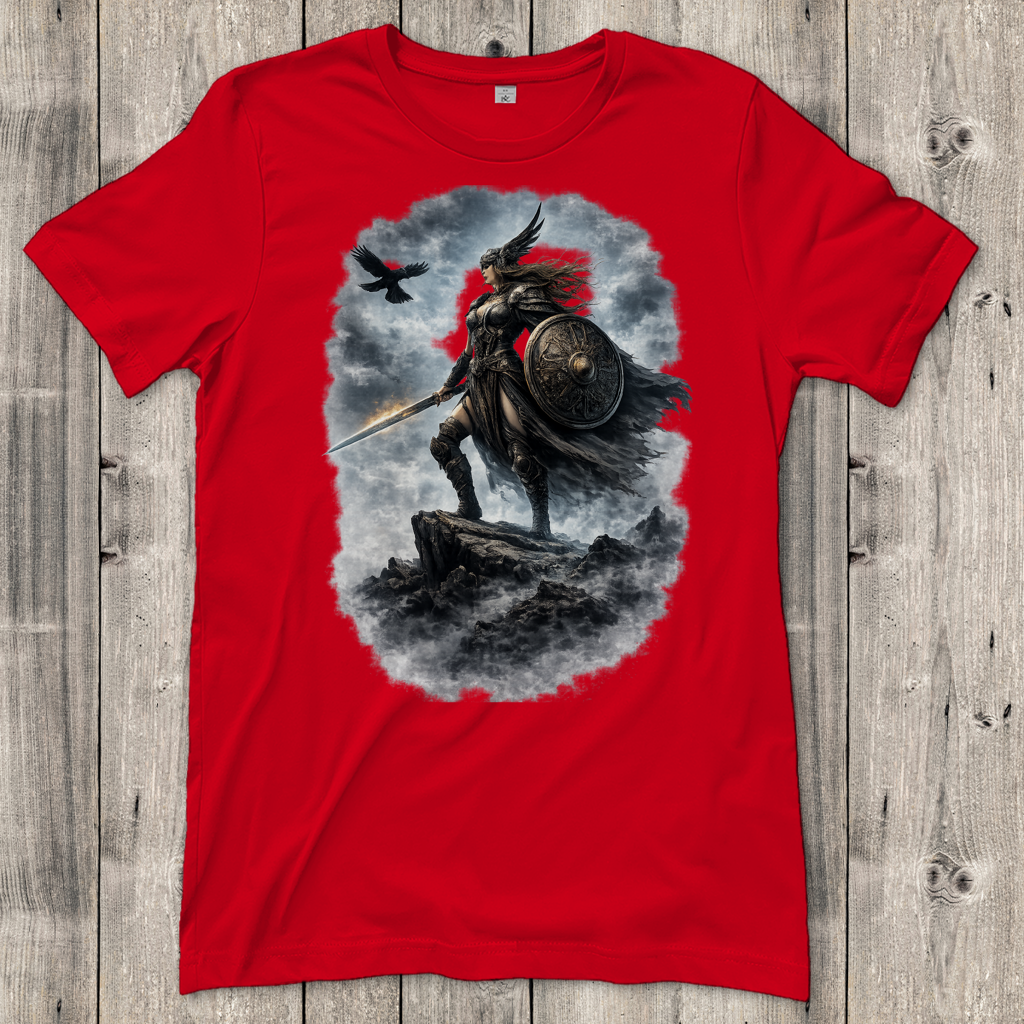 Damen T-Shirt Nordische Kriegerin auf steinigem Gipfel