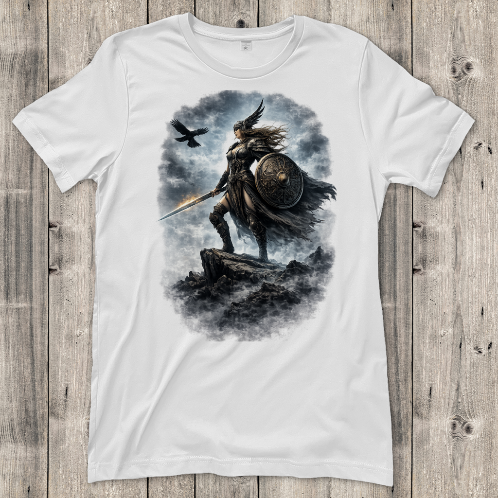 Damen T-Shirt Nordische Kriegerin auf steinigem Gipfel