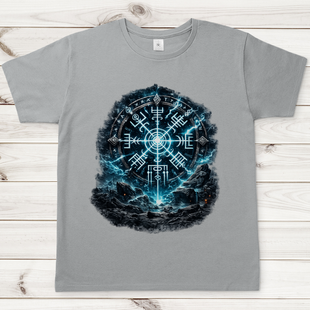 Herren T-Shirt Leuchtender Runenkreis auf zerklüftetem Terrain