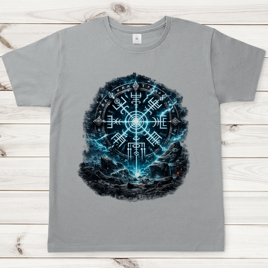 Herren T-Shirt Leuchtender Runenkreis auf zerklüftetem Terrain