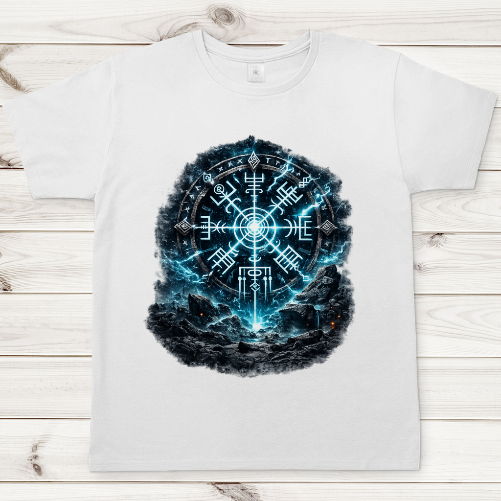 Herren T-Shirt Leuchtender Runenkreis auf zerklüftetem Terrain