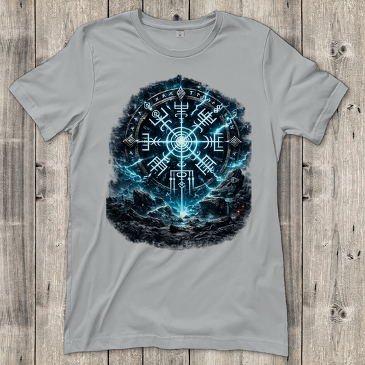 Damen T-Shirt Leuchtender Runenkreis auf zerklüftetem Terrain