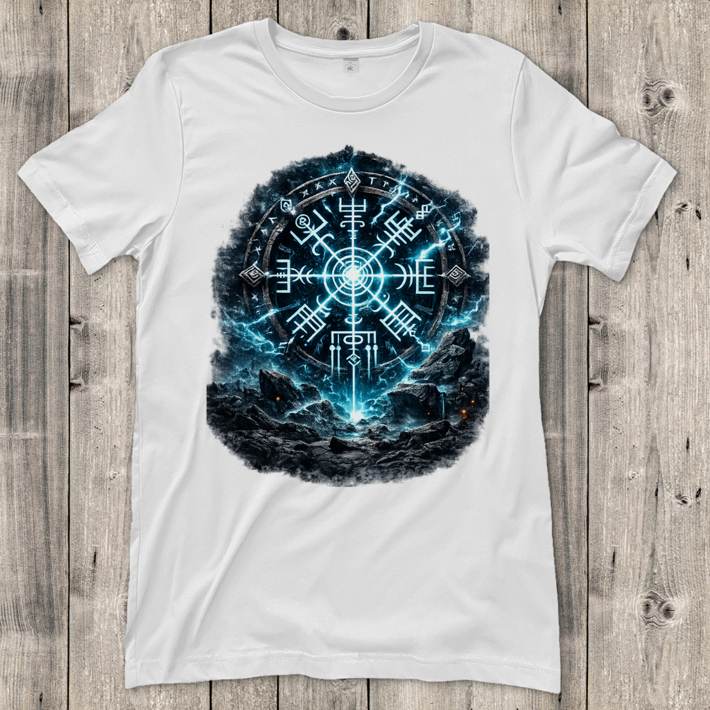 Damen T-Shirt Leuchtender Runenkreis auf zerklüftetem Terrain