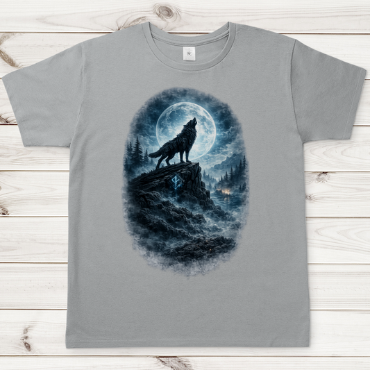Herren T-Shirt Der heulende Wolf im Mondlicht