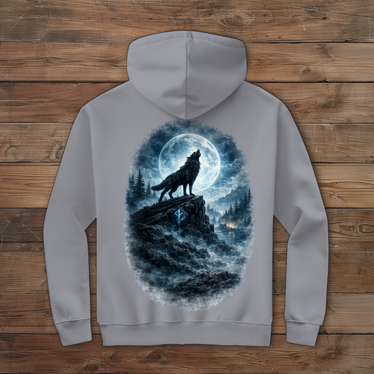 Herren Zipper Hoodie Der heulende Wolf im Mondlicht