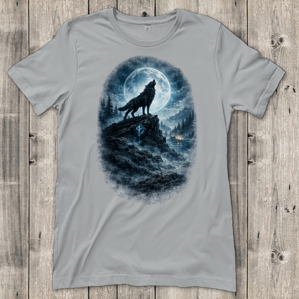 Damen T-Shirt Der heulende Wolf im Mondlicht