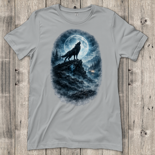 Damen T-Shirt Der heulende Wolf im Mondlicht