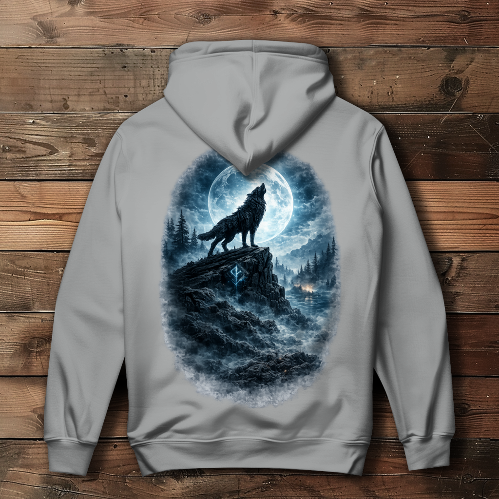 Damen Hoodie Der heulende Wolf im Mondlicht