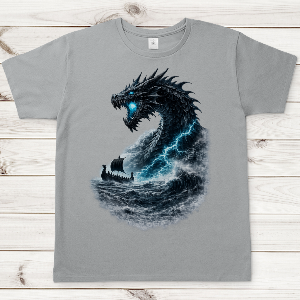 Herren T-Shirt Der Drachen und das Wikingerschiff