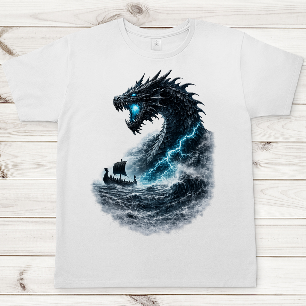 Herren T-Shirt Der Drachen und das Wikingerschiff
