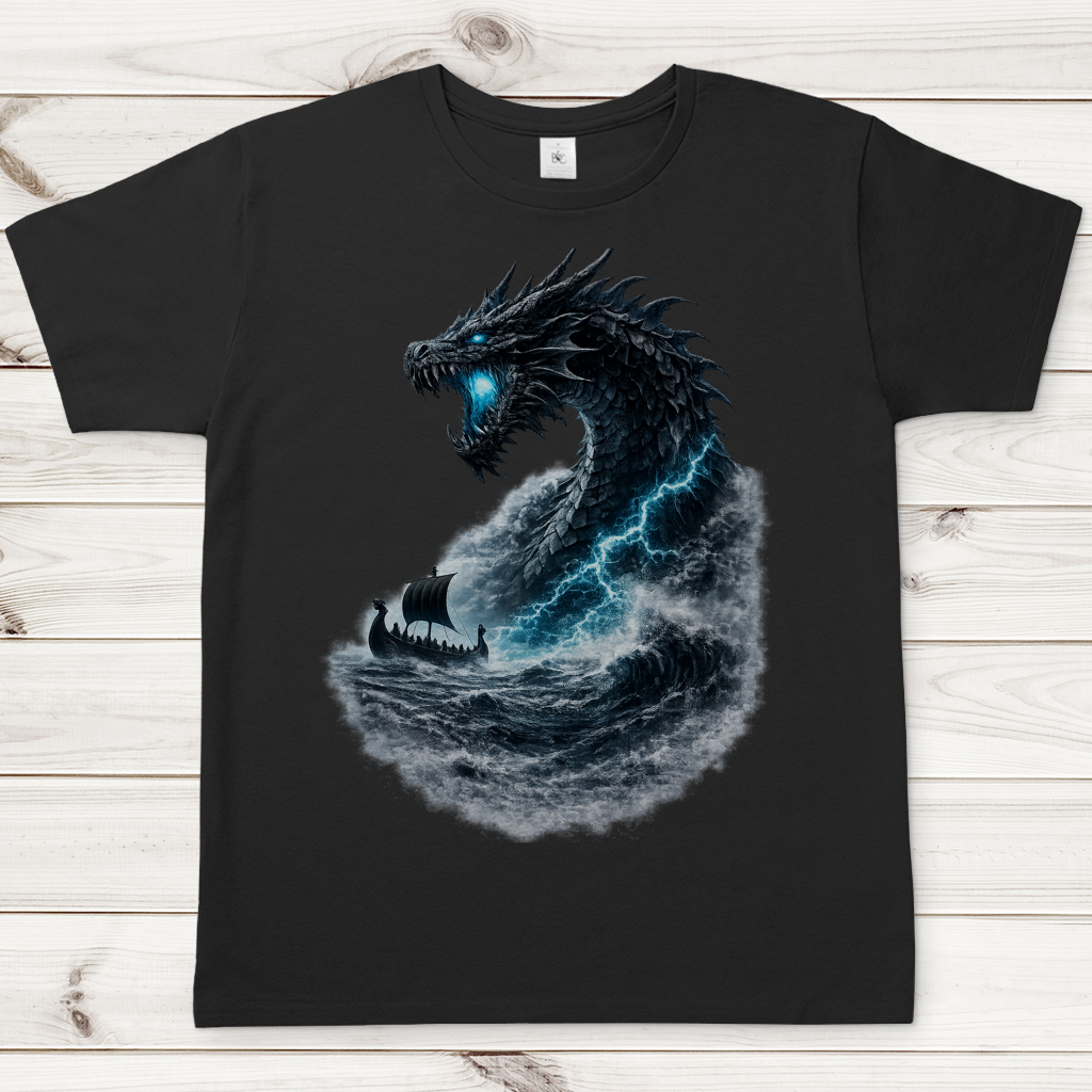 Herren T-Shirt Der Drachen und das Wikingerschiff
