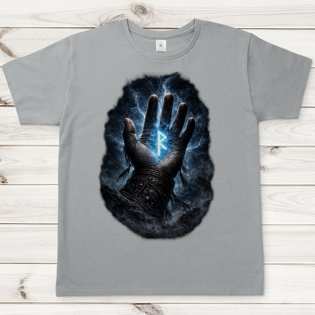 Herren T-Shirt Blauer Rune in stürmischer Hand